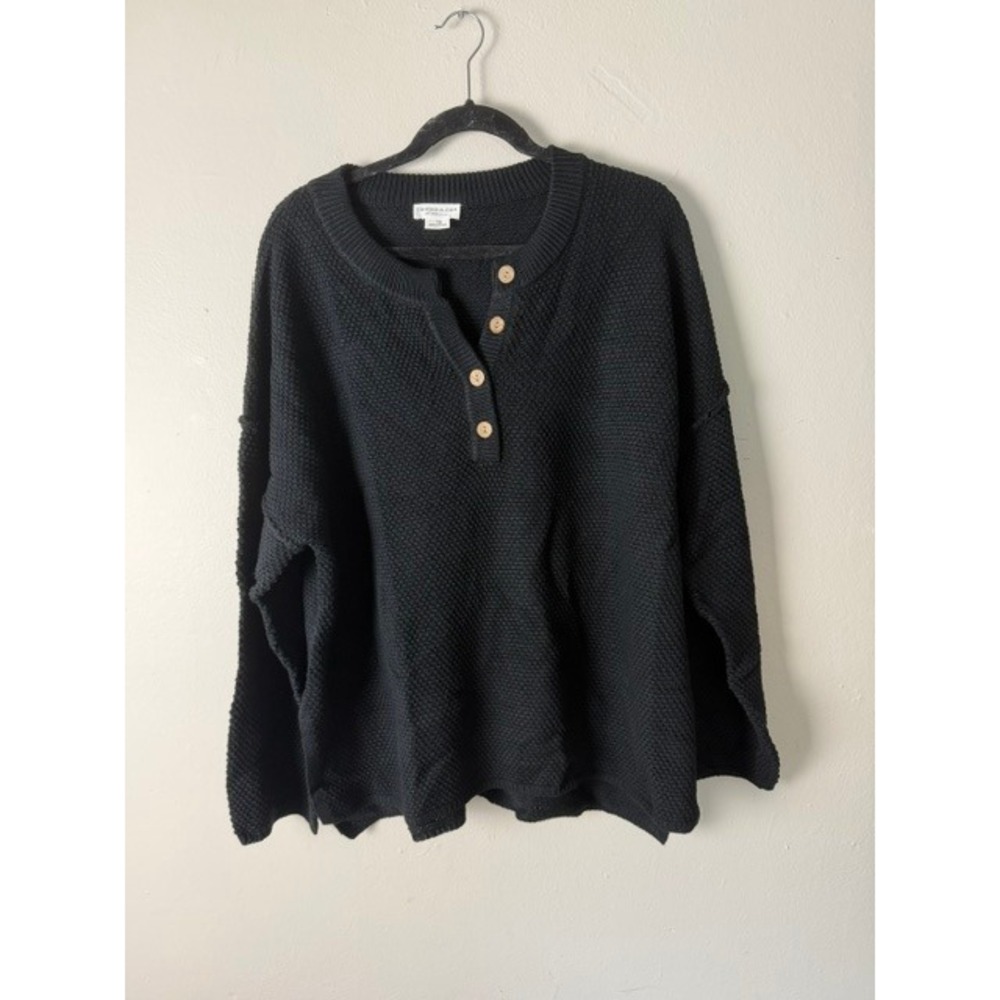 Chic Soul Black Knit 2 Piece Lounge Set Henley Sweater Wide Leg Pants Plus 1X